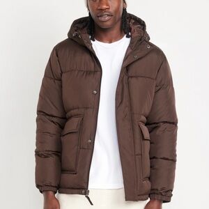 Old Navy Brown Quilted Puffer Jacket with Hood
